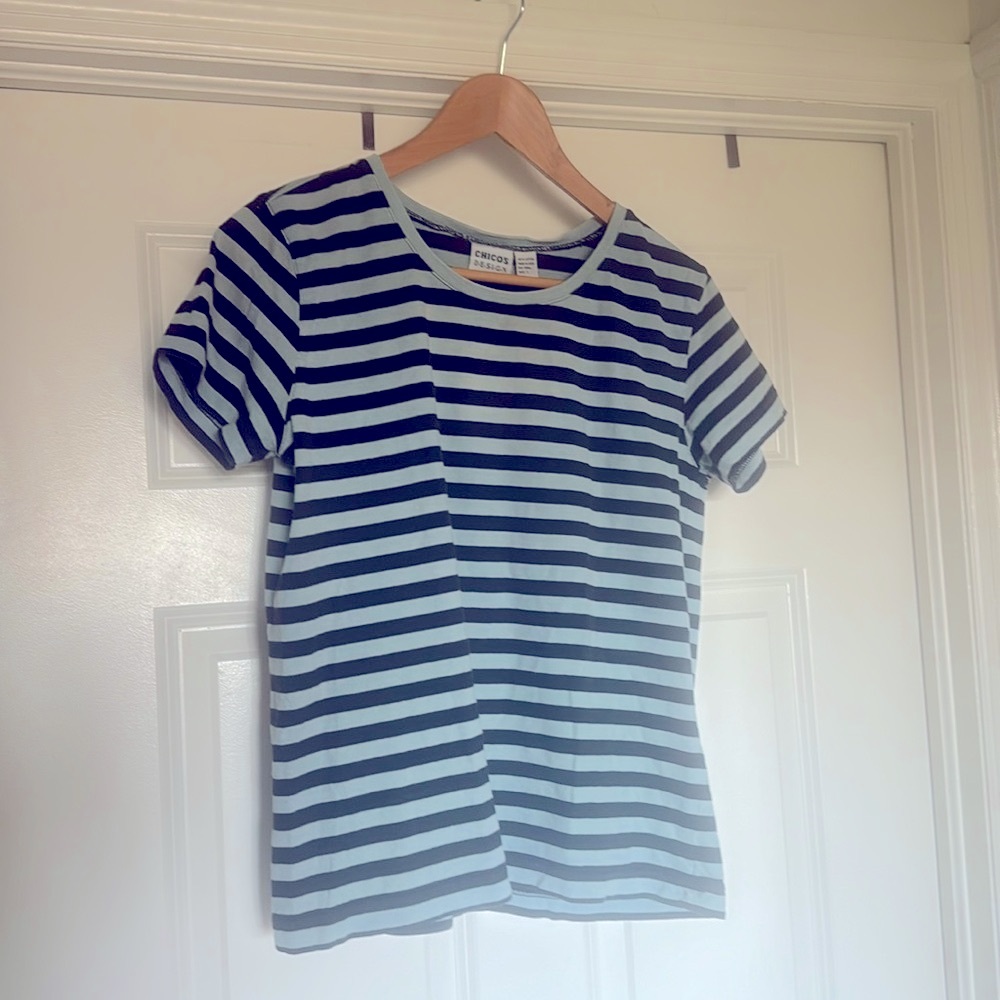 Chico’s 100% soft cotton striped tee shirt size 1 (M/8) blue/black